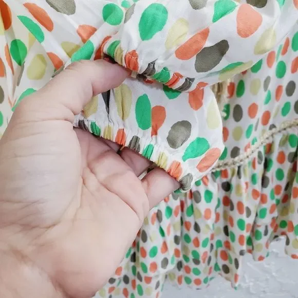 5x25 Skemo dotted mini fringe long sleeve open back ruffle dress size medium - Picture 6 of 14